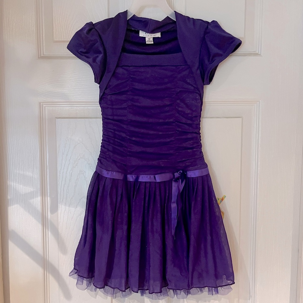 Bwear Purple Cap Sleeve Dress with Ribbon